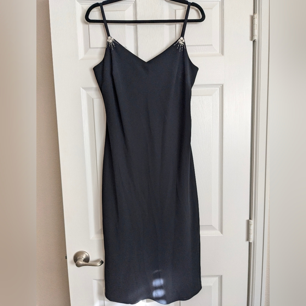 Ann Taylor Loft Women's Beaded Sleeves Slip Dress Black Size 12